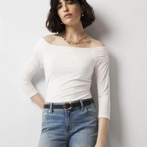 WHBM Chic Ecru Off-Shoulder Top